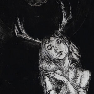 A surreal print of the Greek goddess, Artemis.