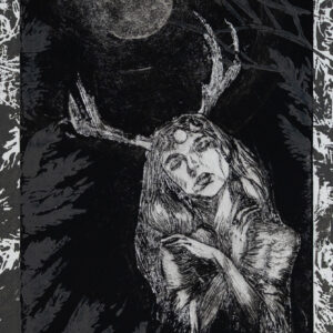 A print of the Greek Goddess Artemis with a border.