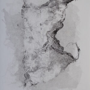 An ink print of a rectangle of cheese cloth.